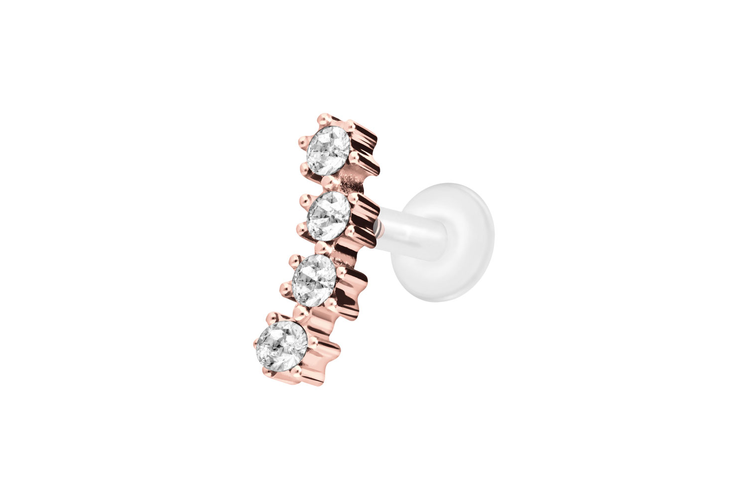 PTFE Labret Piercing mit Innengewinde + Titan-Aufsatz 4 EINGEFASSTE KRISTALLE